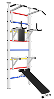 Шведская стенка Sv Sport враспор (Турник стандарт/Брусья/Стойка/Скамья) (275-295 см) В707 ( Белый) ( Разноцветные перекладины)
