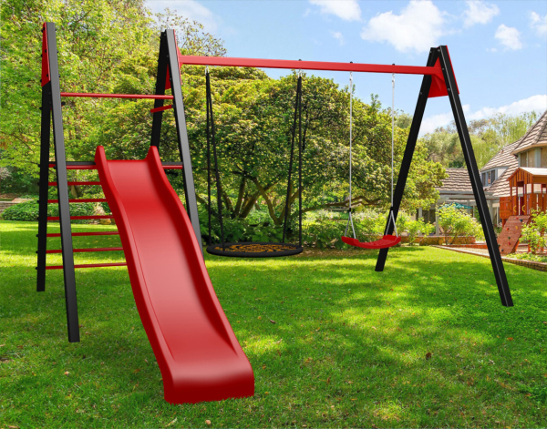 Уличные качели Sv Sport Maxi с горкой УК145.5В2 (4.0м/Гнездо 115см/"Лодочка"/Подвесы на втулке 2к)
