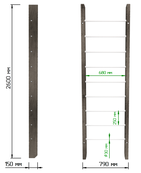 картинка Брашированная шведская стенка "Кастерли" Черный (Белые ступени) от магазина Лазалка