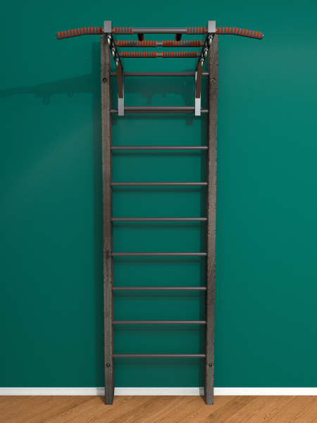 Брашированная шведская стенка "Кастерли" Черный с турником (Черные ступени)