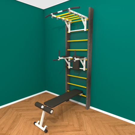 картинка Брашированная шведская стенка "Кастерли" Черный РБС (Желтые ступени) от магазина Лазалка