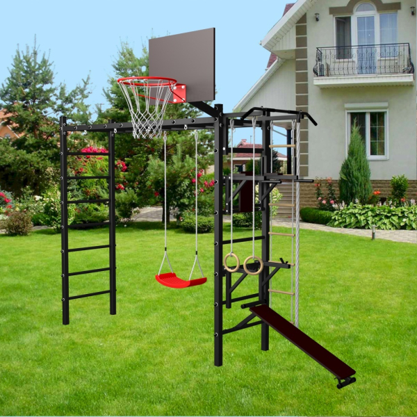 картинка Уличная шведская стенка Sv Sport рукоход У520 (Турник/Брусья/Стойка/Скамья/"Лодочка"/Канат/кольца/лестница) от магазина Лазалка